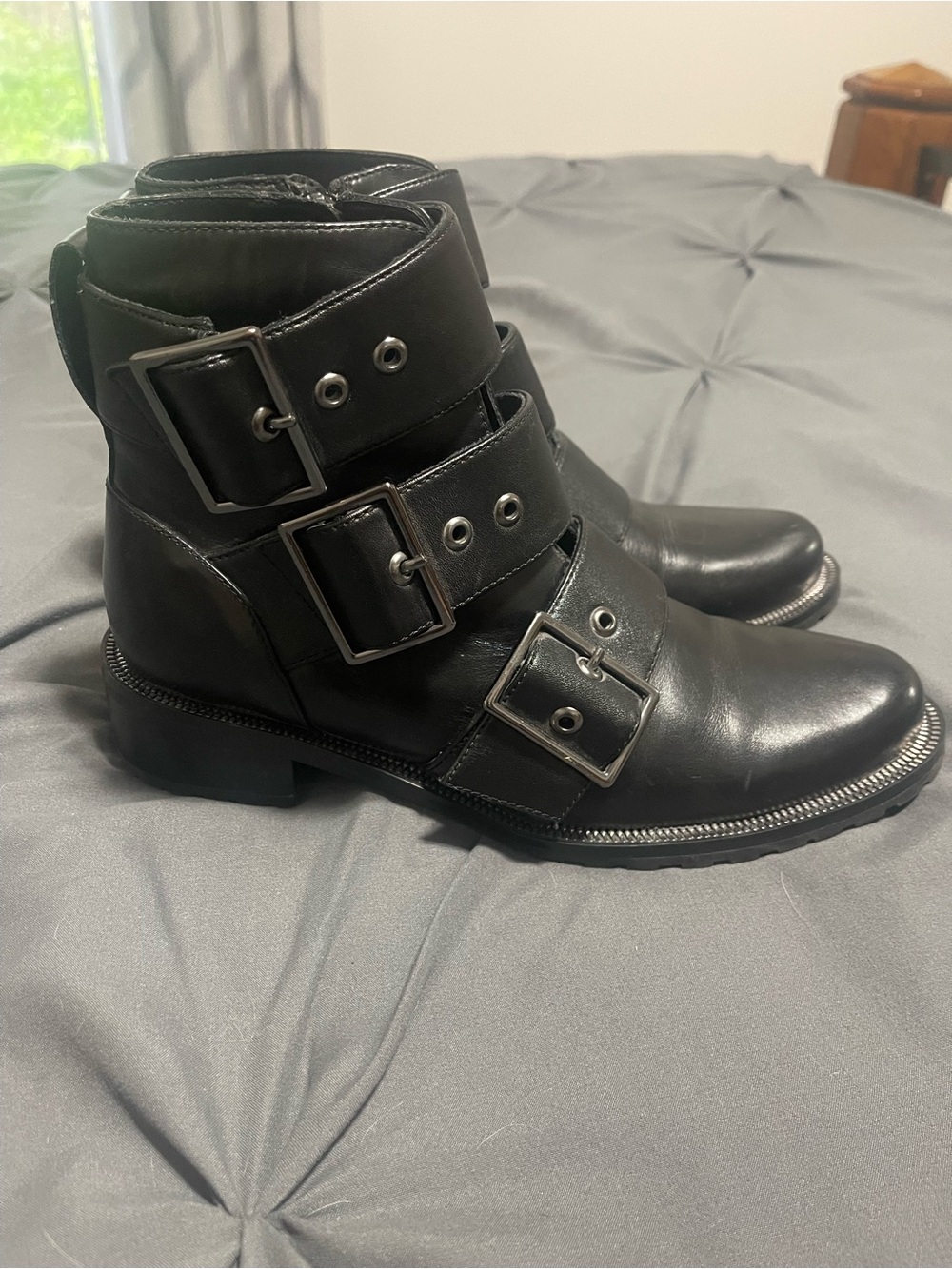 Biondo Black Triple-Buckle Leather Ankle Boots